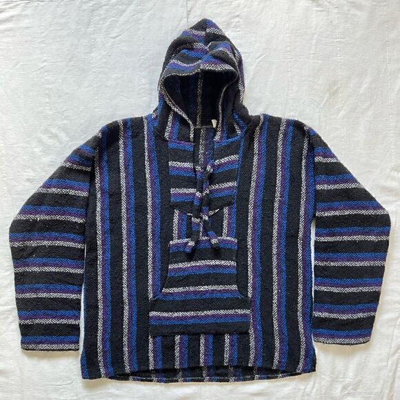 Mexican Baja hoodie pullover black/blue, size large - Picture 1 of 4